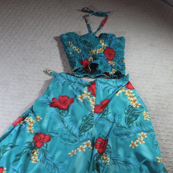 NWOT Floral Tropical Wrap Pants & Smocked Tube Top ONE SIZE Smocking Expands - Picture 1 of 6